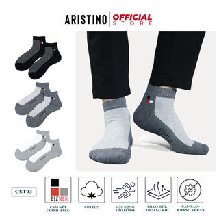 Tất nam công sở siêu dày ARISTINO BIZMEN vớ nam xù cổ ngắn thể thao cao cấp phối màu cotton kháng khuẩn khử mùi CST01/03