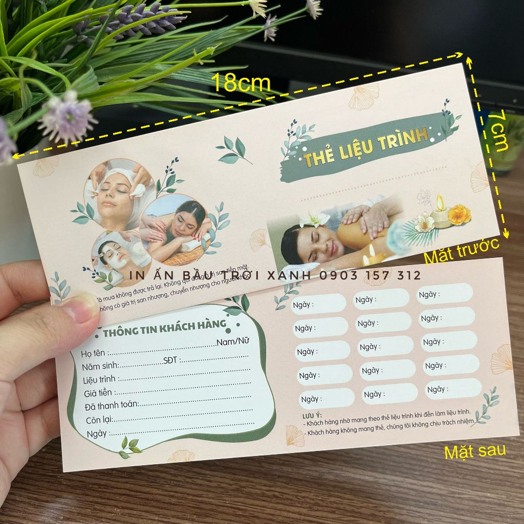 Phiếu bảo hành - kèm hướng dẫn chăm sóc sau phun xăm 7x18cm