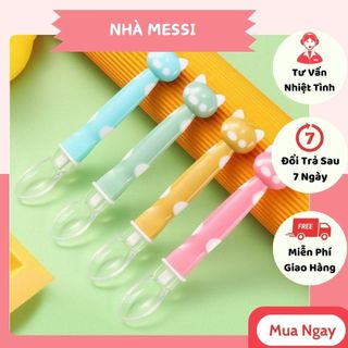 Thìa mèo ăn dặm silicon cho bé, Muổng ăn dặm silicon mềm an toàn cho bé Thìa ăn dặm