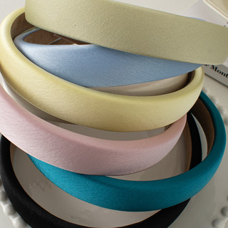 Băng đô cài tóc mấn lụa satin bờm xốp màu pastel phong cách tiểu thư cho nữ