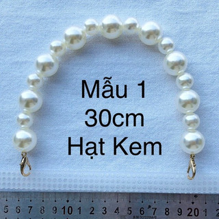 Quai túi xách hạt trai Kem - Đen (25cm-30cm-35cm)