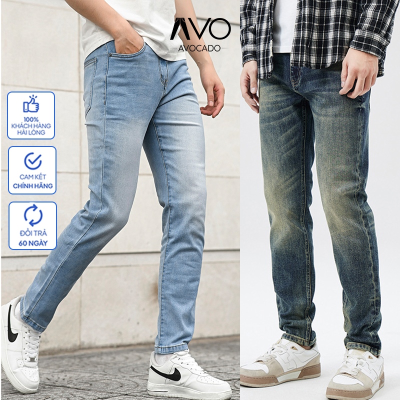 Quần jean nam skinny màu xanh Retro AVOCADO, quần bò co giãn 4 chiều slimfit chất vải bò cao cấp