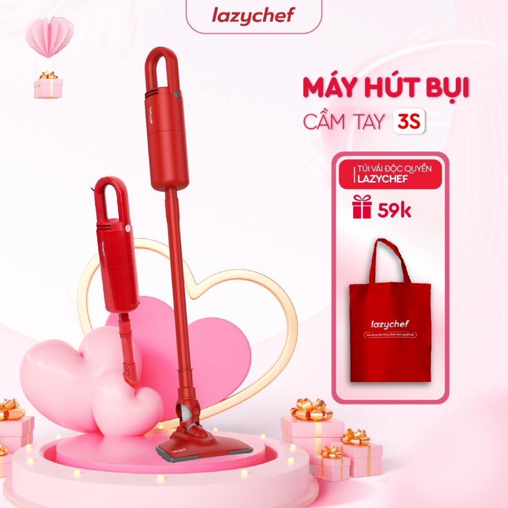 Máy Hút Bụi Cầm Tay 3S Lazychef Thế Hệ Mới, 2 Đầu Hút Chuyên Dụng Lực Hút 15.000PA , Dây Dài 5 Mét