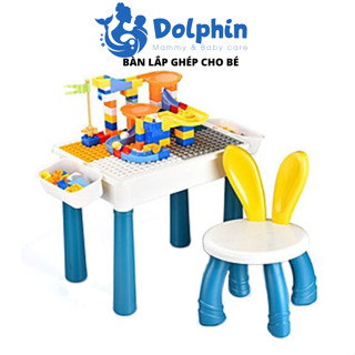 Bộ bàn lego 110 chi tiết có ngăn kéo kèm ghế cho bé lắp ráp đồ chơi đa năng, xếp hình khối kết hợp bàn học