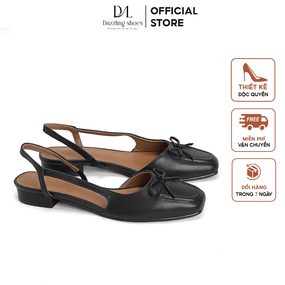 [Tăng 1 size] Giày Slingback nữ mũi vuông nơ gót 2cm DAZZLING SHOES kiểu dáng classic SLB87