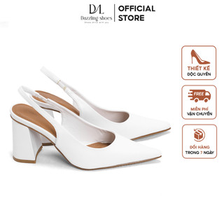 Giày cao gót nữ mũi nhọn đế êm gót trụ Trapeze Slingback 7cm, guốc thiết kế dáng sang trọng  SLB79 - DAZZLING SHOES