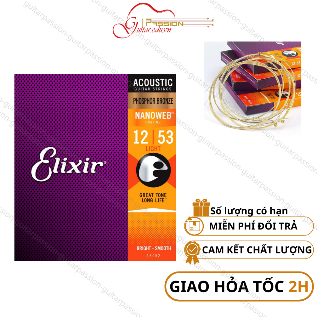Dây đàn guitar acoustic ELIXIR 16027 Phosphor Bronze Nanoweb cỡ 11 dây đàn Elixir chính hãng nhập kh