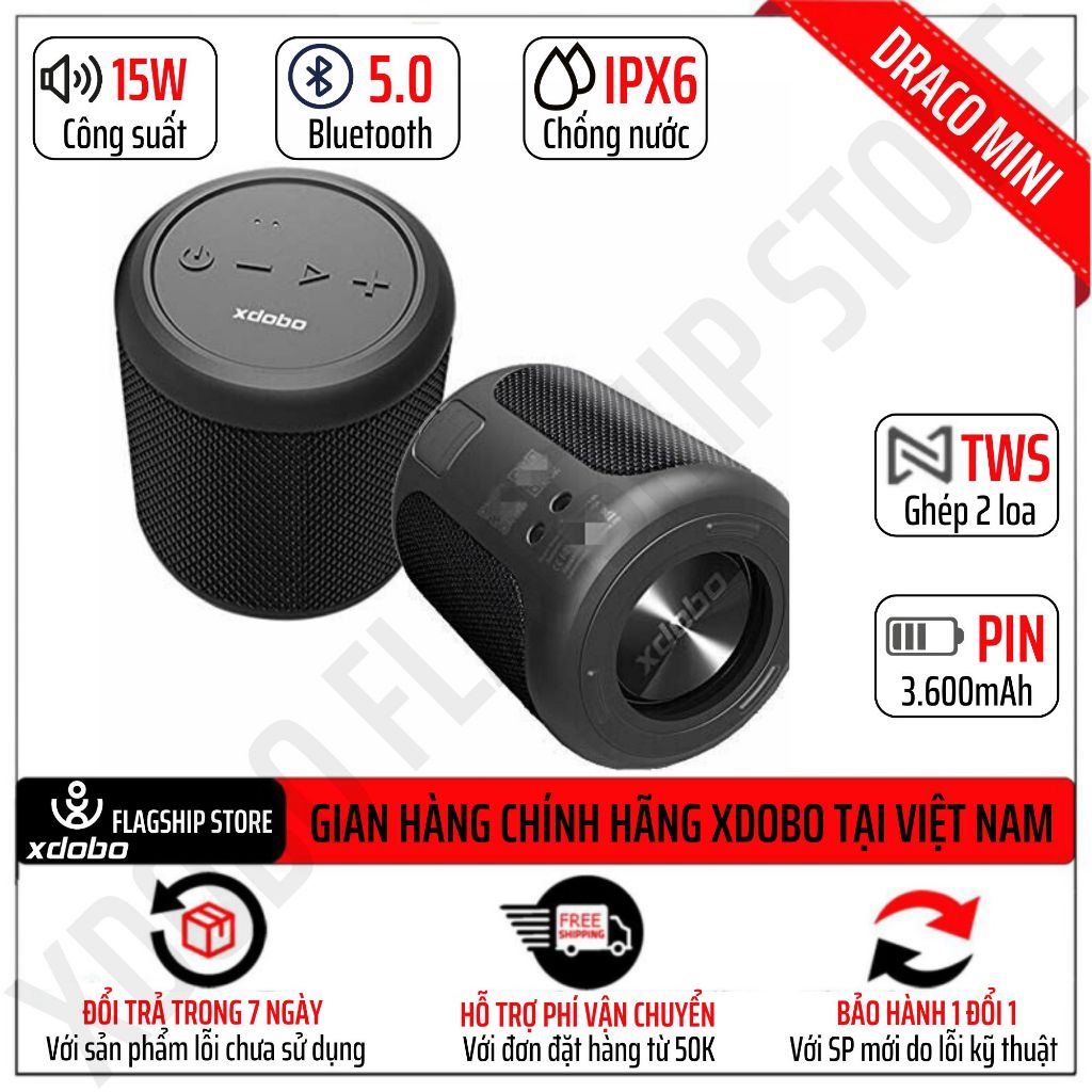 Loa Bluetooth Xdobo Draco Mini Công suất 15W Siêu Trầm hay hơn Tronsmart T7 Mini T6 Mini Vivan VS15
