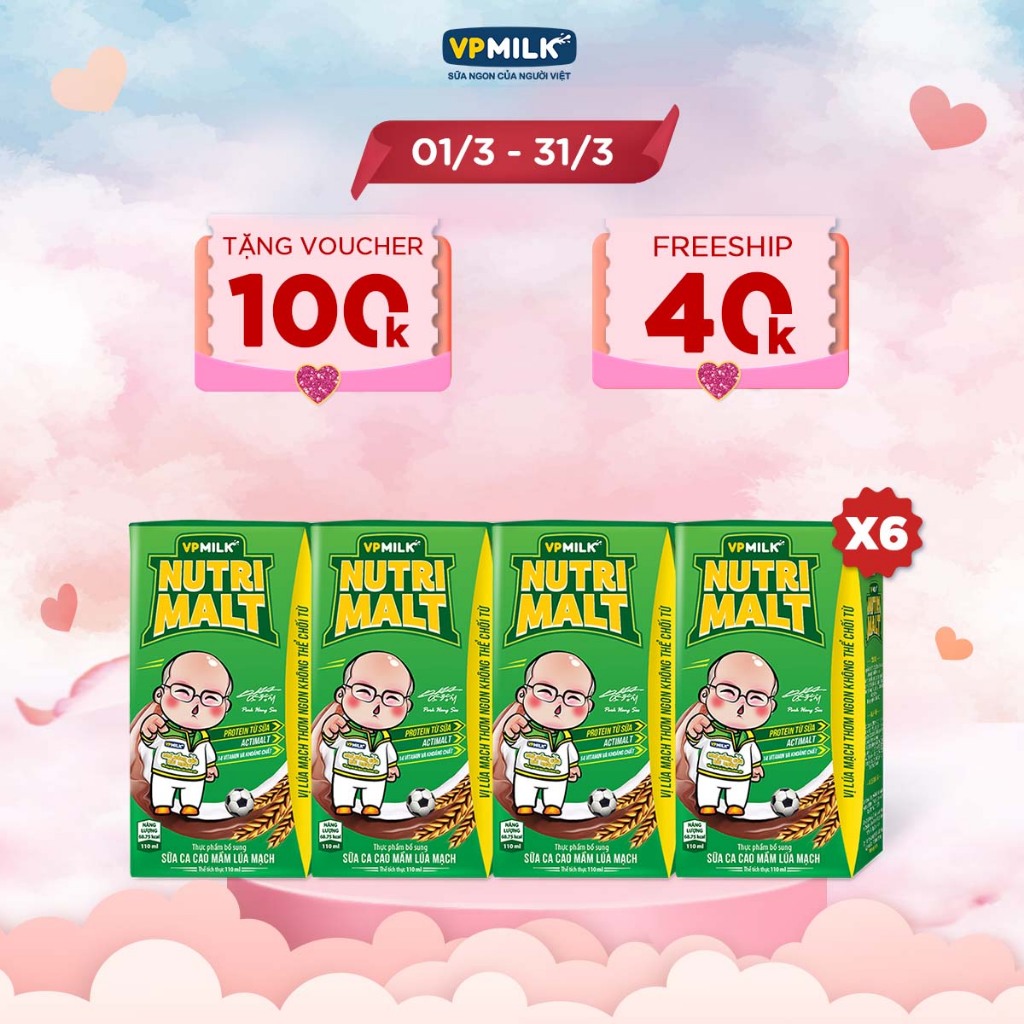 [Combo 6 lốc] Sữa Ca Cao Mầm Lúa Mạch Đen Nutrimalt 110ml Cho Bé Từ 1 Tuổi (lốc 4 hộp x 6)