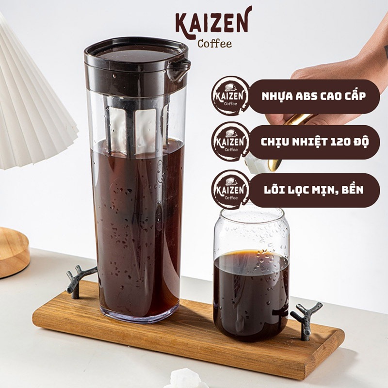 Bình pha cafe COLD BREW (cà phê ủ lạnh) nhựa nguyên sinh ABS 1.1L lạnh chịu nhiệt độ cao với bộ lọc ấm trà