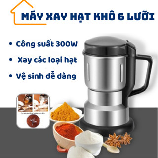 Máy xay hạt khô, xay bột, gia vị cà phê đa năng,công suất 300w, 6 lưỡi chất liệu cối inox