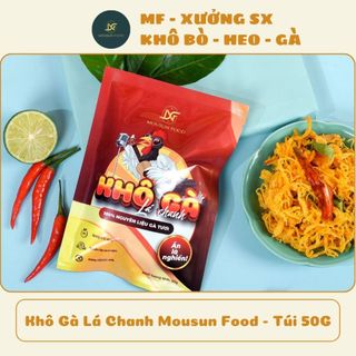 Khô gà lá chanh mousun food gói 50 gram đồ ăn vặt gà khô lá chanh thơm ngon dai giòn vị đậm đà