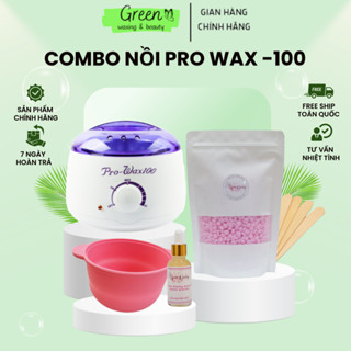 COMBO Nồi Nấu Sáp Wax Lông Pro 100 + Sáp Wax Lông Cao Cấp GREENWAXING, Kèm Bát Silicon,Mỡ Trăn,Que Gỗ Phết Sáp