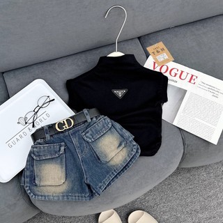  Bộ đồ bé gái mùa hè Shop Sam Ú  Quần Jean áo Cotton 4 chiều  thoáng mát phong cách thời trang Hàn Quốc 7-27 KG HG1 
