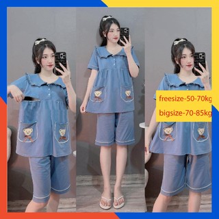 Bộ bầu - bộ sau sinh - ( Lửng - Túi Thêu Đầu Gấu ) - chất liệu Thun Cotton Mềm mát