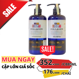 Bộ Dầu Gội Xả Mefaso Collagen Xanh A2425 880ml