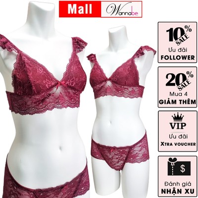 Nội y bộ WANNABE bộ áo ngực bralette cao căp dây vai cánh tiên quần lưng vừa nữ tính gợi cảm BOR08