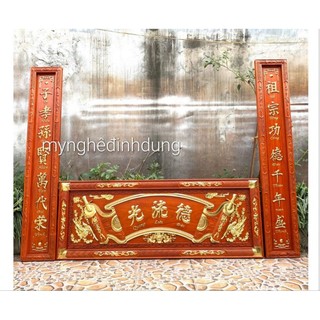 Bộ hoành phi câu đối bằng gỗ hương đỏ sơn pu dát vàng cao cấp ,