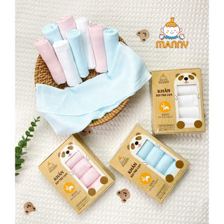 Hộp 5 Khăn Sữa Sợi Tre Lụa Manny Mềm Mịn 2 Lớp Size 30* 30cm  Mẫu Hộp Nâu- An Toàn Cho Làn Da Của Bé