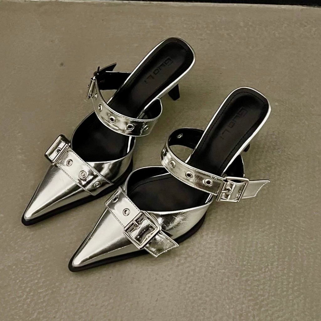 Giày cao gót bít mũi <3 FREESHIP <3 Sục cao gót khuy to Cao gót đi tiệc 7 phân Hà Mai store V1