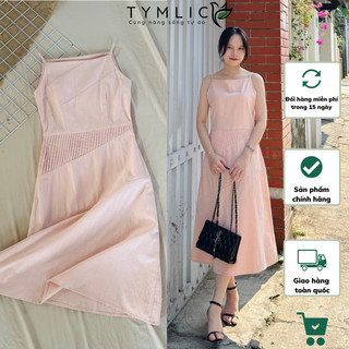 Đầm Midi Hai Dây Xếp Ly Chất Liệu Linen Màu Hồng D416 TYMLIC