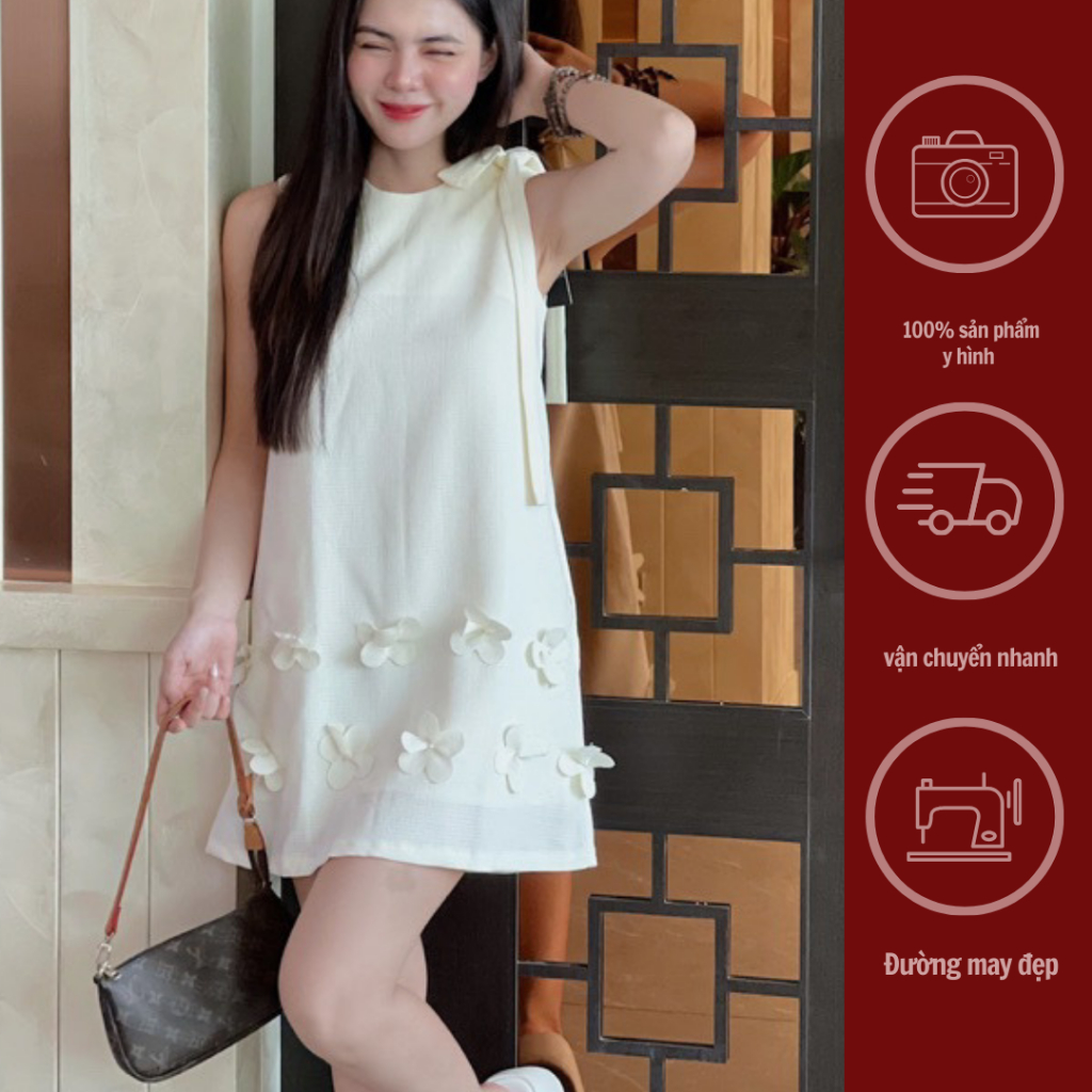 GINKO CLOTHING_Váy chữ A hoa nơ vai_VGC2313