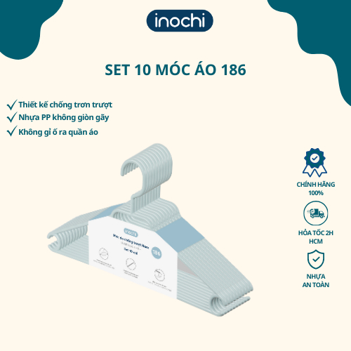 Móc Áo Nhựa (10 Cái/Lốc) Hàng Chính Hãng Inochi Không Giòn Gãy Phai Màu, Móc Áo Thun, Quần Jean, Đồ Lụa