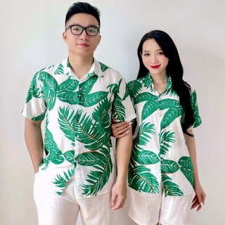 [VẢI TƠ ĐŨI] Áo Sơ Mi đi biển, sơ mi hawaii, sơ mi hoa quả, sơ mi nhóm lớp đi du lịch hoạ tiết lá xanh