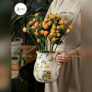 Bình Hoa Gốm Bầu Họa Tiết Đồng Quê Pháp Cổ