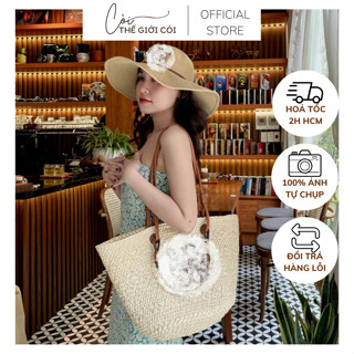 ẢNH THẬT - Túi cói 2 quai 2024 (CÓ LÓT KHOÁ KÉO) LO.EVVE TC50 - CÓ 2 SIZE  Còi thế giới Cói
