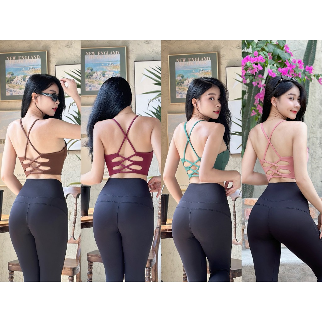 Áo Bra Thể Thao Nữ Tập Gym Yoga Aerobic Dây Đan Chéo Kèm Mút Chất Thun Poly 2 Da Co Giãn 4 Chiều Thấm Hút Mồ Hôi Ao19