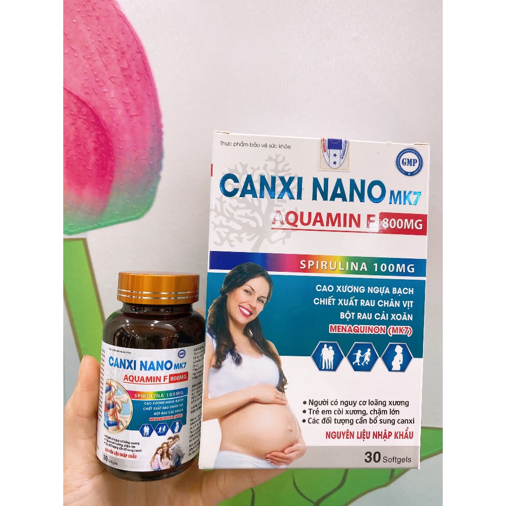 Viên uống Canxi hữu cơ CANXI NANO MK7 AQUAMIN F 800mg - Cao xương ngựa bạch - Canxi tảo biển đỏ bổ sung Canxi D3 K2 MK7