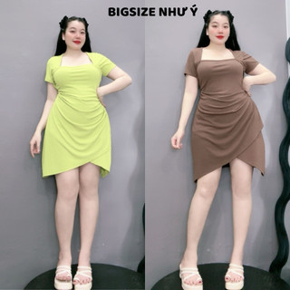 Váy thun nữ bigsize tay ngắn cổ vuông dáng chữ A tà chéo tam giác chất thun tăm mềm mịn - G658