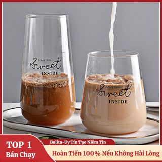 Ly uống nước thủy tinh dễ thương xinh chịu nhiệt cute SWEET COFFEE, cốc thủy tinh decor uống sinh tố cao cấp OUDECOR.