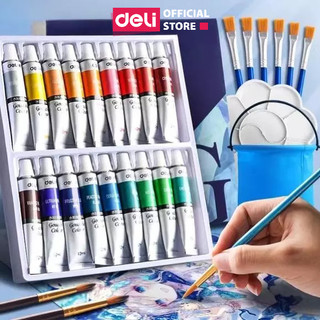 Màu nước dạng tuýp cao cấp Deli nhanh khô không trôi - 12 màu/18 màu/24 màu - 73850 / 73851 / 73852
