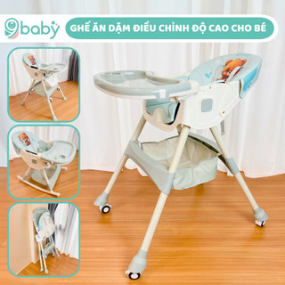 Ghế ăn dặm cao cấp 9BABY nâng hạ độ cao linh hoạt dễ dàng, gấp gọn tiện lợi, ngả nhiều nấc cho bé, tặng đệm ngôi