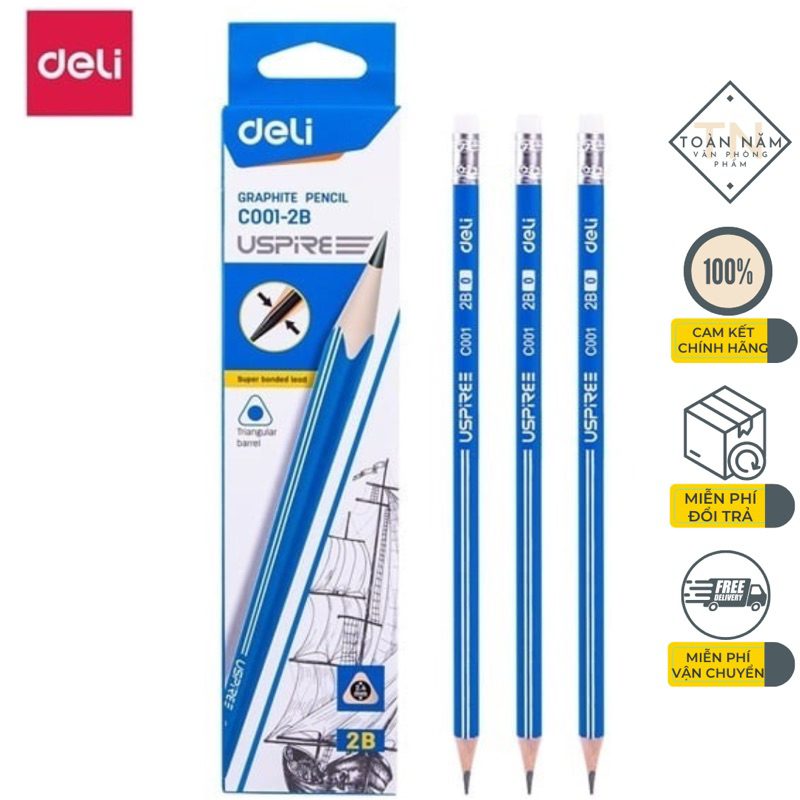 COMBO 3/5/10 cái - Bút Chì 2B xanh trời có tẩy DELI - EC001