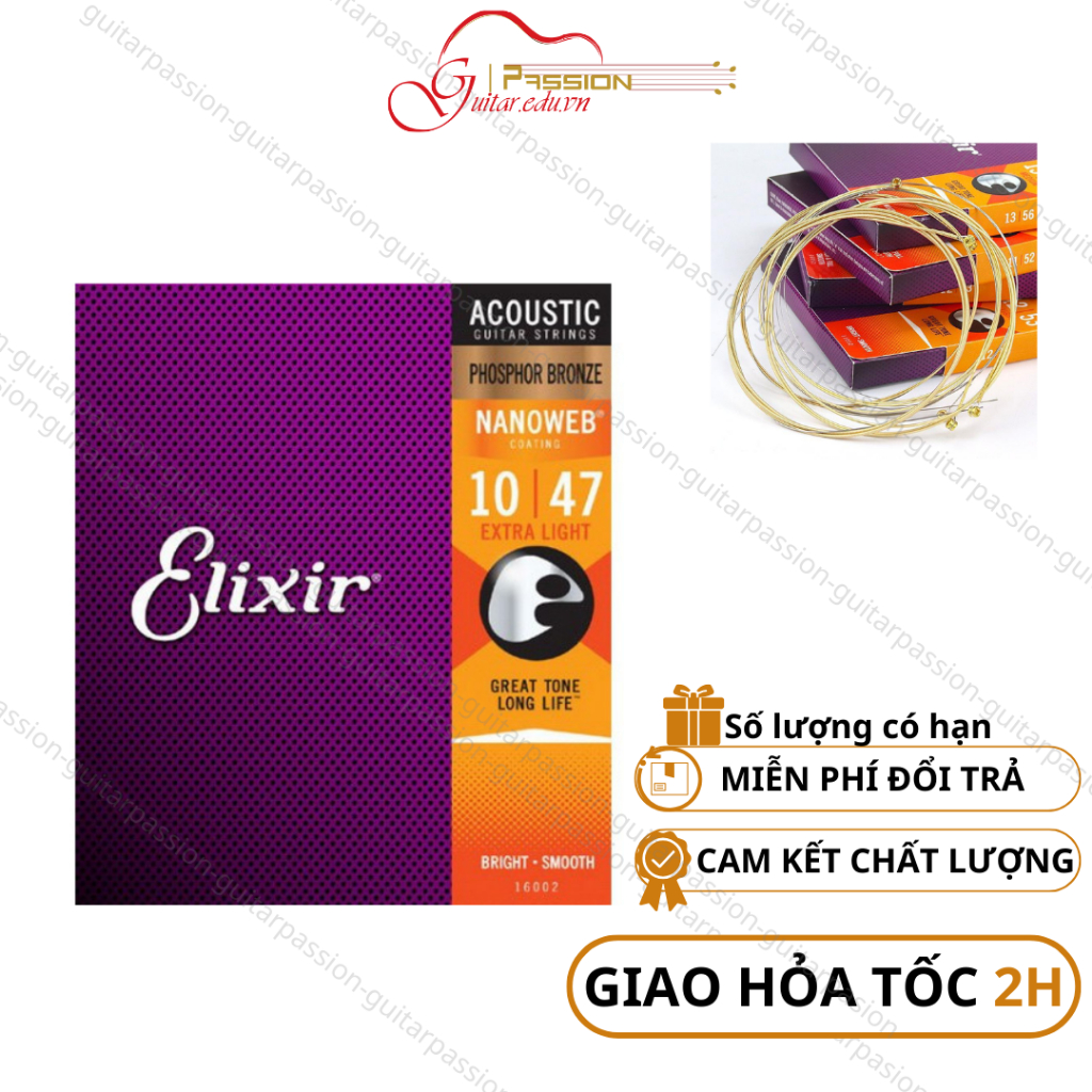 Dây đàn guitar acoustic ELIXIR 16027 Phosphor Bronze Nanoweb cỡ 11 dây đàn Elixir chính hãng nhập kh