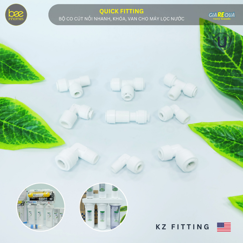 Linh kiện Cút nối, Khoá, Van nhựa KZfit cho ống 6... dùng thay thế cho máy lọc nước Ro , Nano
