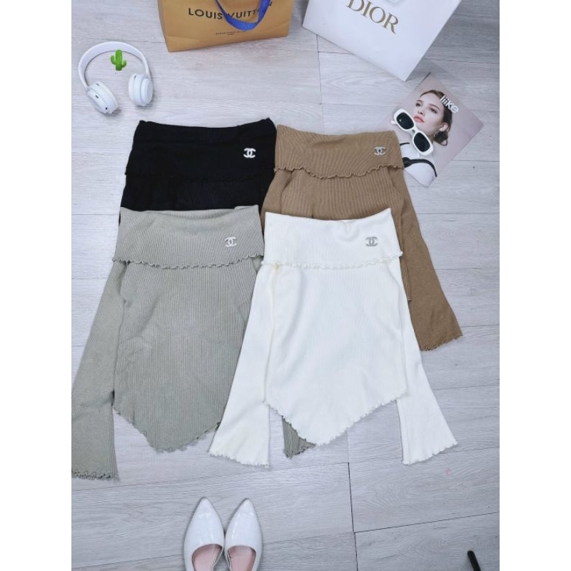 Áo thun gân len bẹt vai cổ bẻ☘️☘️☘️ VKV alohastore1