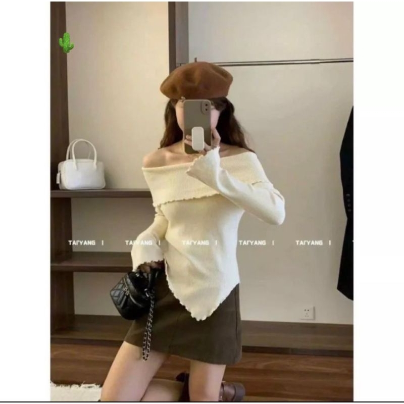 Áo thun gân len bẹt vai cổ bẻ☘️☘️☘️ VKV alohastore1