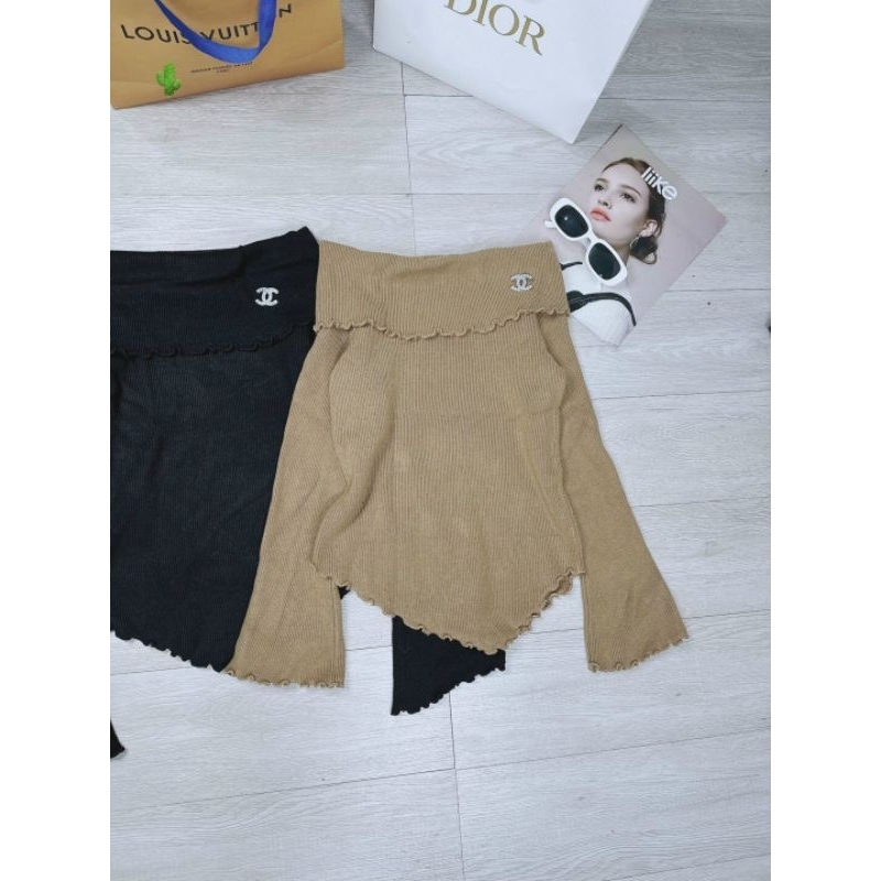 Áo thun gân len bẹt vai cổ bẻ☘️☘️☘️ VKV alohastore1