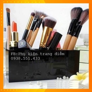 Khay Cắm Cọ Trang Điểm 3 Ngăn Acrylic Đen Bóng Cao Cấp Giá Rẻ