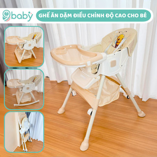 Ghế ăn dặm cao cấp 9BABY - Full đệm, bánh xe, đai an toàn, bập bênh, 4 bậc ngả tựa lưng, gấp gọn nhiều chế độ