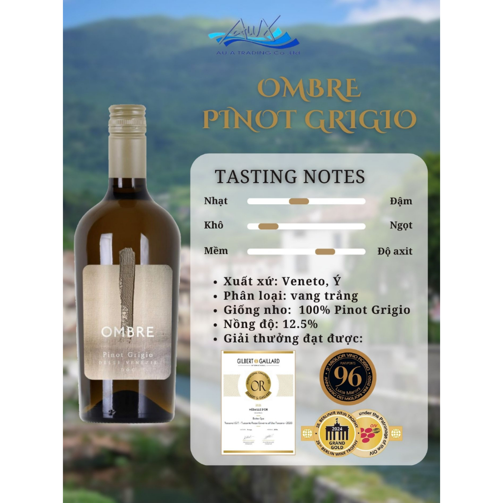 Rượu vang Ý Ombre Pinot Grigio - vang trắng hảo hạng 750ml