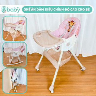 Ghế ăn dặm 9BABY màu hồng có bánh xe, gấp gọn, ngả tựa lưng