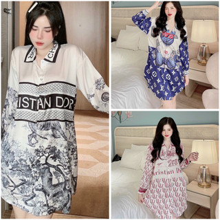 Váy sơ mi dáng dài đầm ngủ lụa latin mềm nhẹ mát phom 40-58 kg