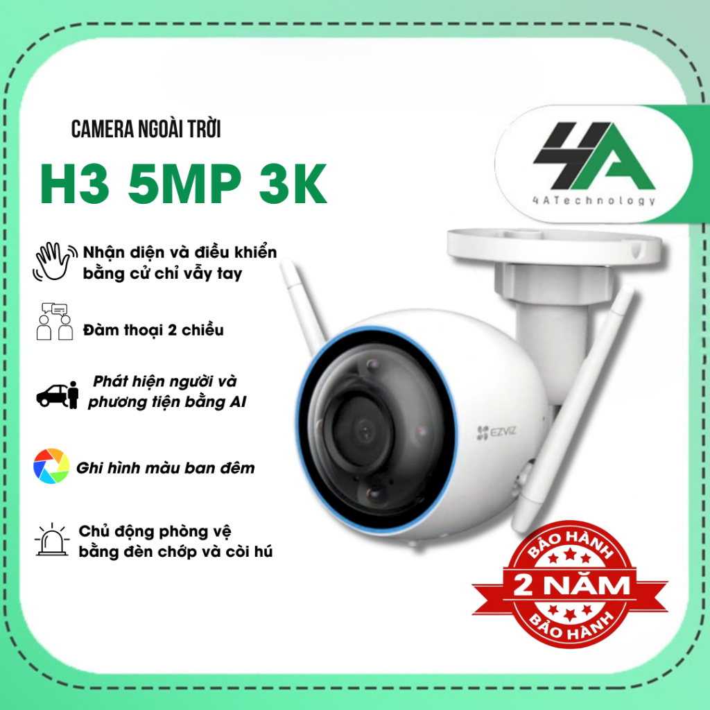 Camera wifi Ezviz 5MP màu ban đêm siêu nét, đàm thoại 2 chiều, H3 5MP 3K (chính hãng)