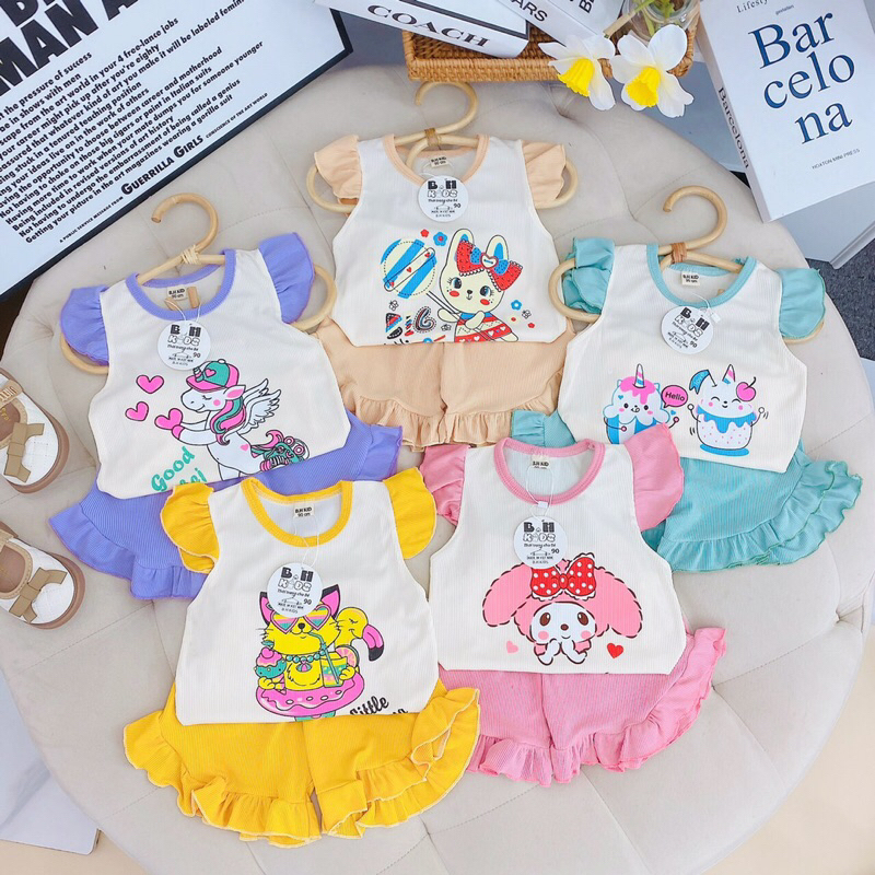 Bộ bé TĂM LẠNH BH KIDS 6-16kg tay bèo cánh tiên,quần bèo mịn bé gái mặc bao cưng