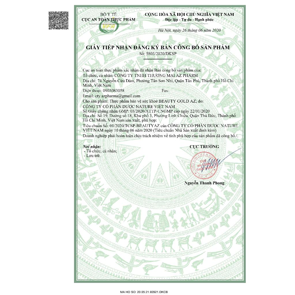 Chính Hãng Viên Uống Trắng Da Glutathion Beauty Gold AZ Dưỡng Trắng Da Mờ Thâm Nám Phục Hồi Da